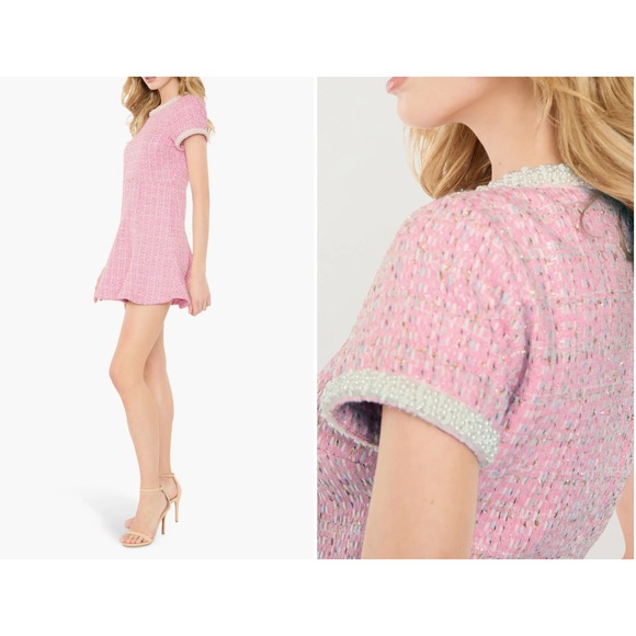 Likely Brie Beaded Tweed Pink Minidress Size 2 - Picture 3 of 9